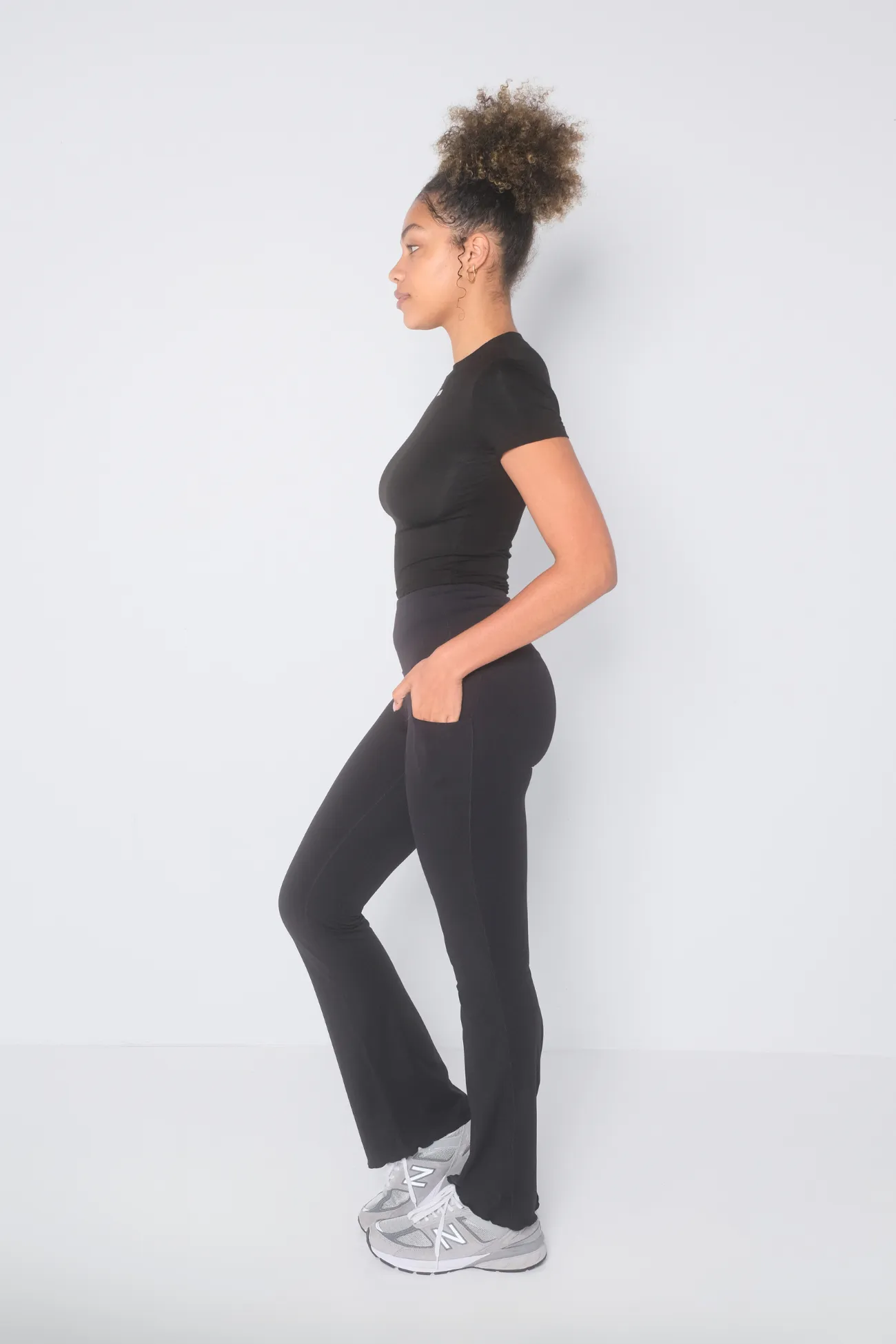 Frill Flare Pocket Leggings - Black