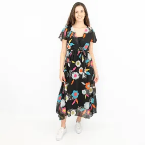 Frugi Celeste River Flower Maternity Nursing Cross Wrap Midi Dress