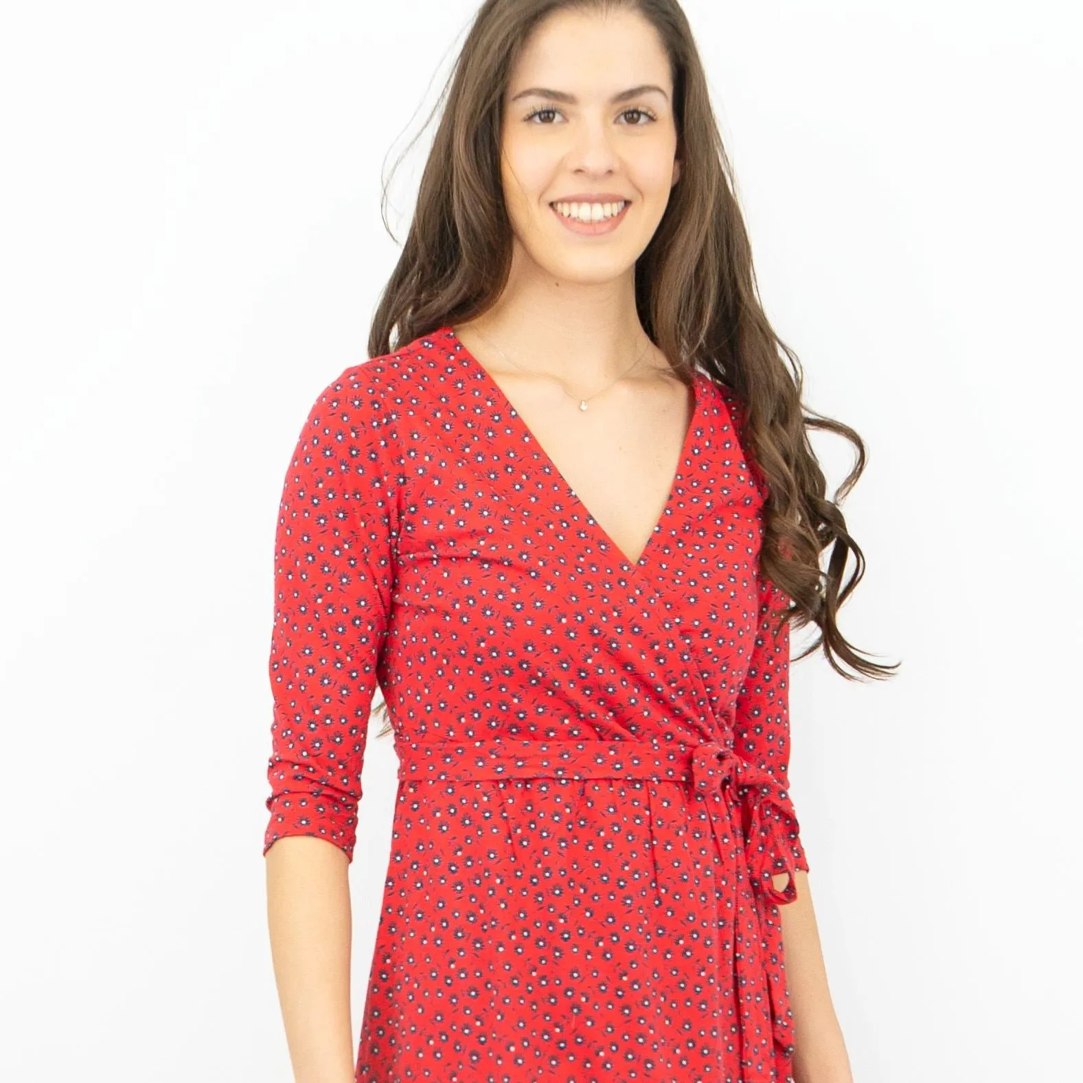 Frugi Jolie Red Maternity & Nursing Cross Wrap 3/4 Sleeve Midi Dresses