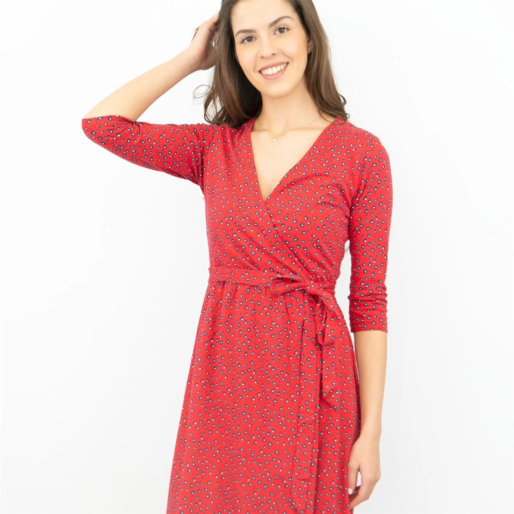 Frugi Jolie Red Maternity & Nursing Cross Wrap 3/4 Sleeve Midi Dresses