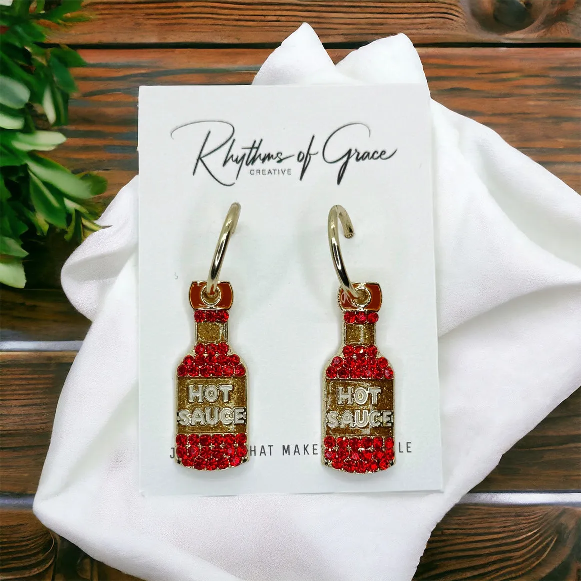 Hot Sauce Earrings - Spicy, Red Hot Earrings, Handmade Jewelry, Hot Sauce Jewelry, Food Earrings