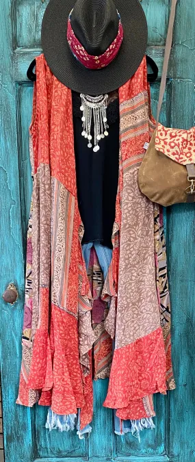 Kimono Vest Kantha Bae Red Beige