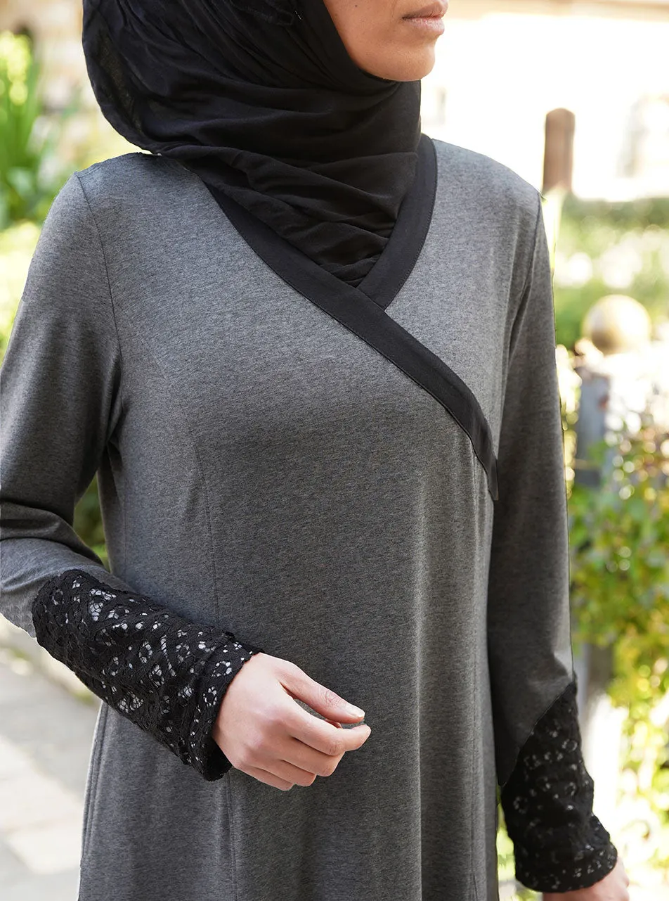 Lace Trim Crossover Abaya