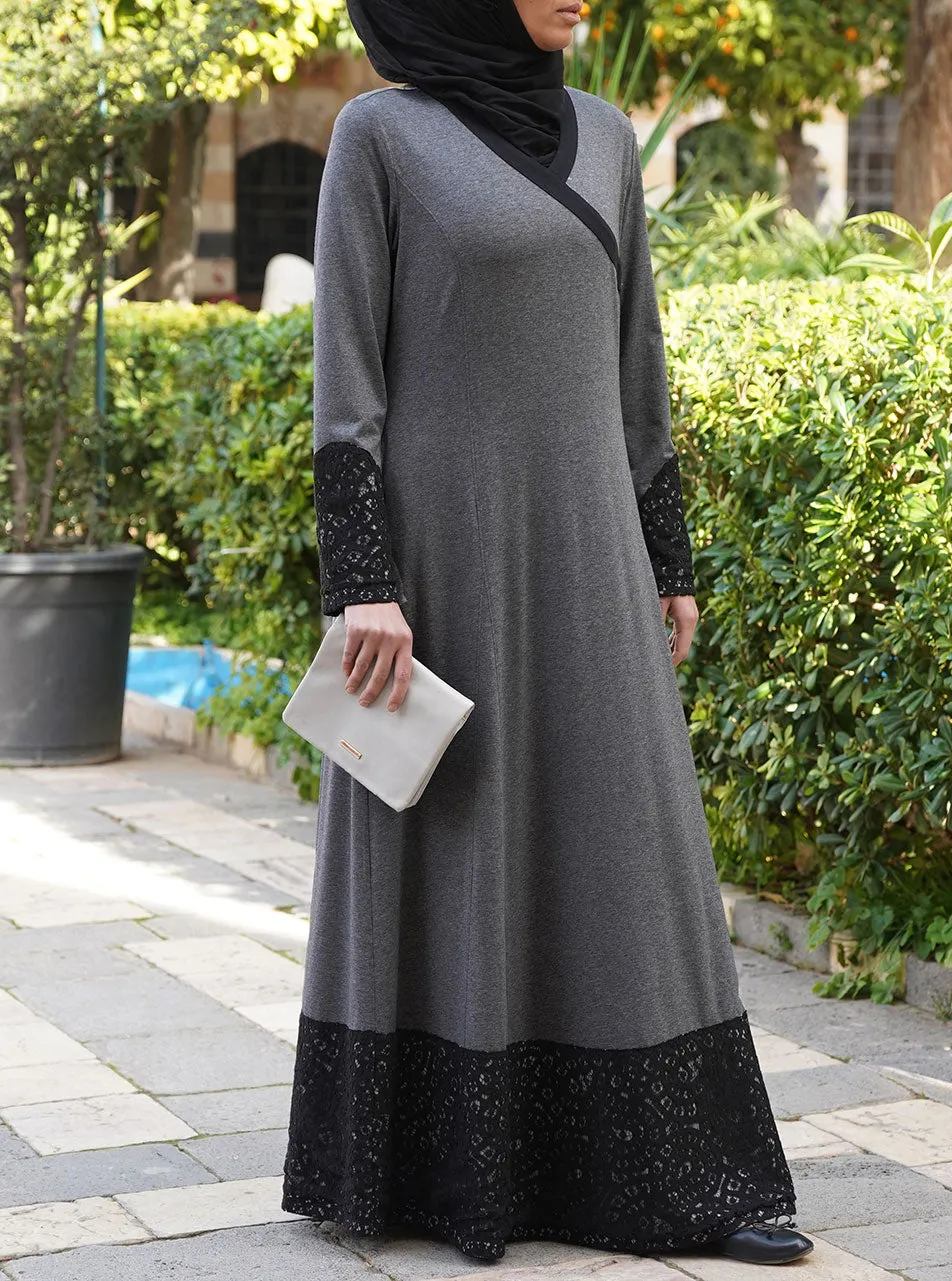 Lace Trim Crossover Abaya