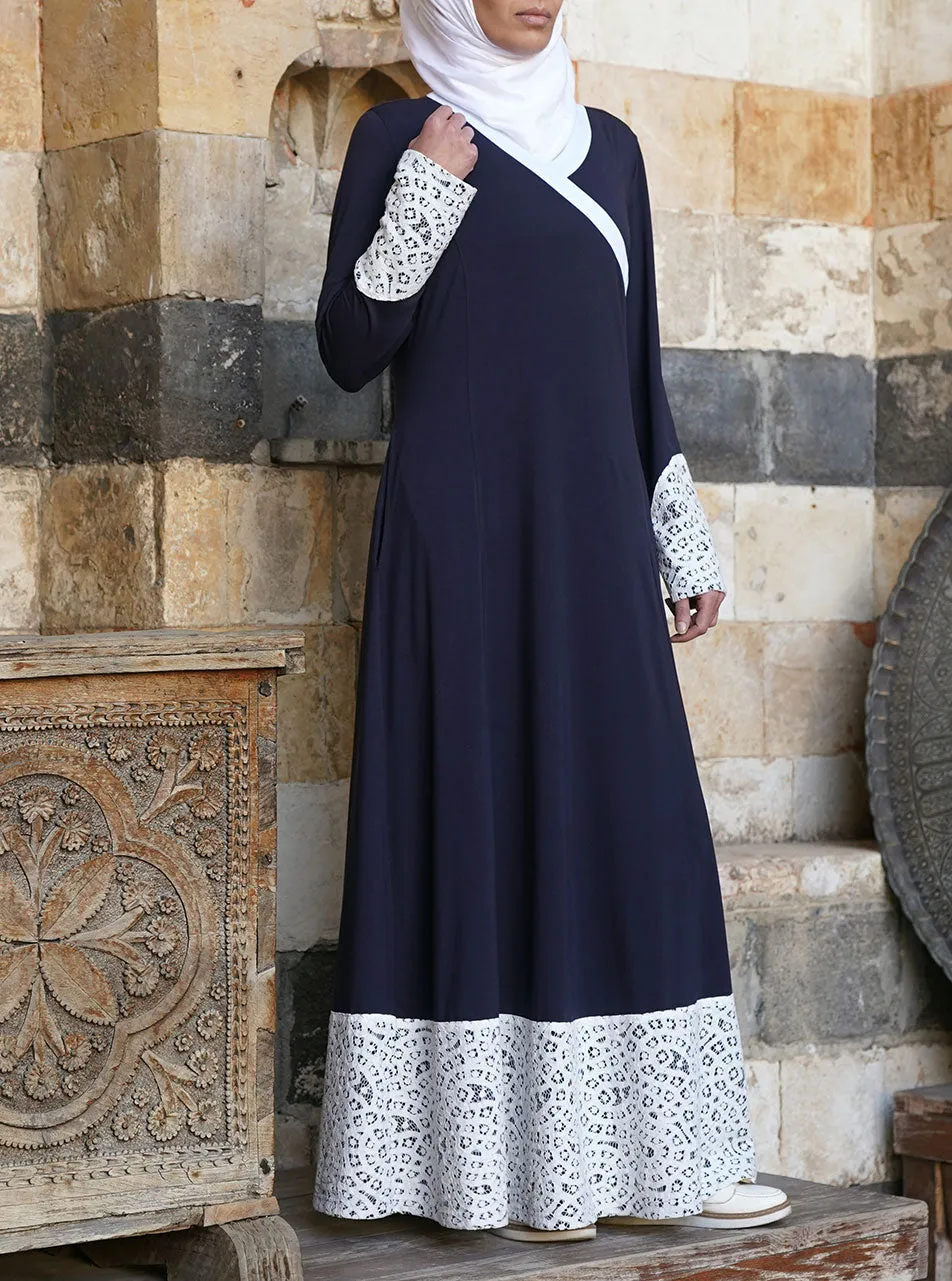 Lace Trim Crossover Abaya