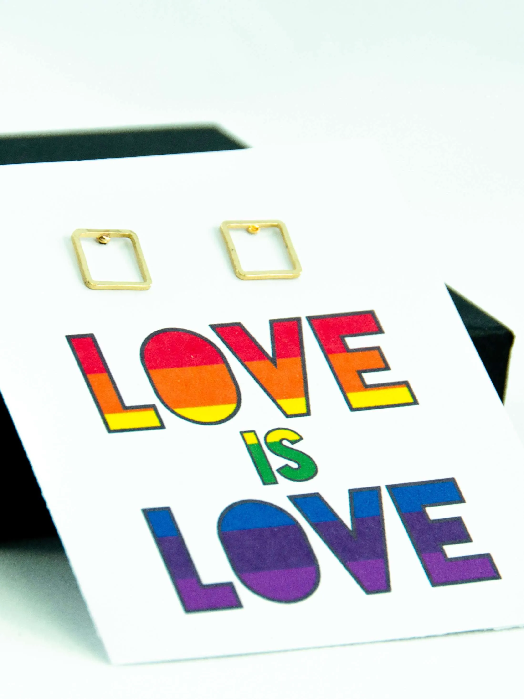 Love is Love LGBTQ  Rainbow Pride Square Stud Earrings Gift