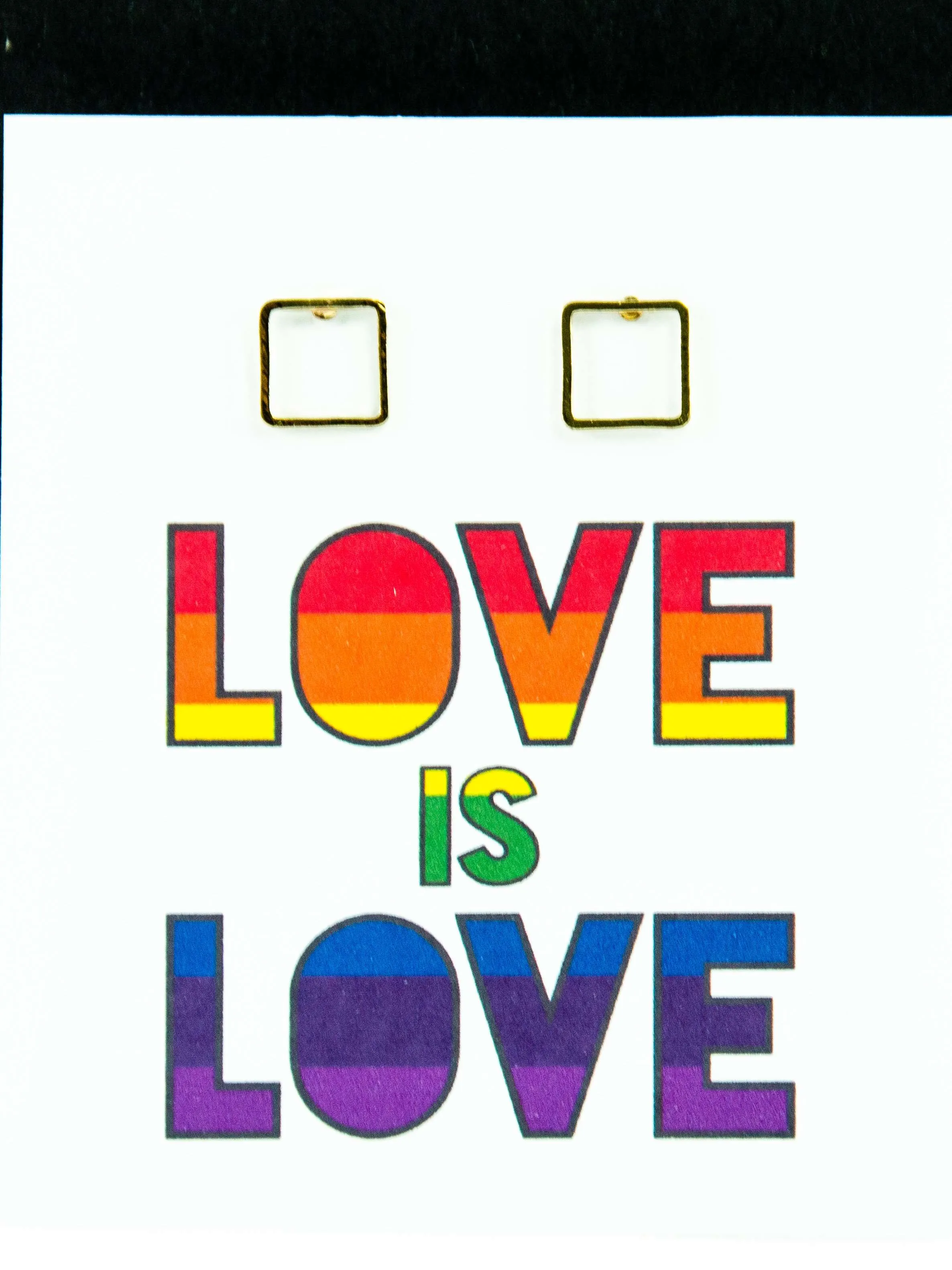 Love is Love LGBTQ  Rainbow Pride Square Stud Earrings Gift