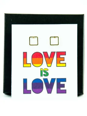 Love is Love LGBTQ  Rainbow Pride Square Stud Earrings Gift