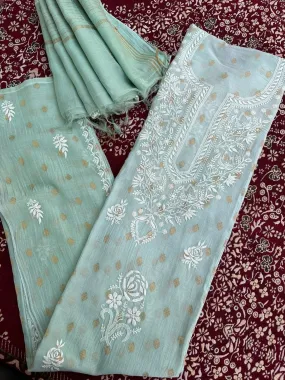 NCH,Banarasi Pure Soft Chanderi 2Pcs Suits With lucknowi Premium Hand Embroidred Chikankari