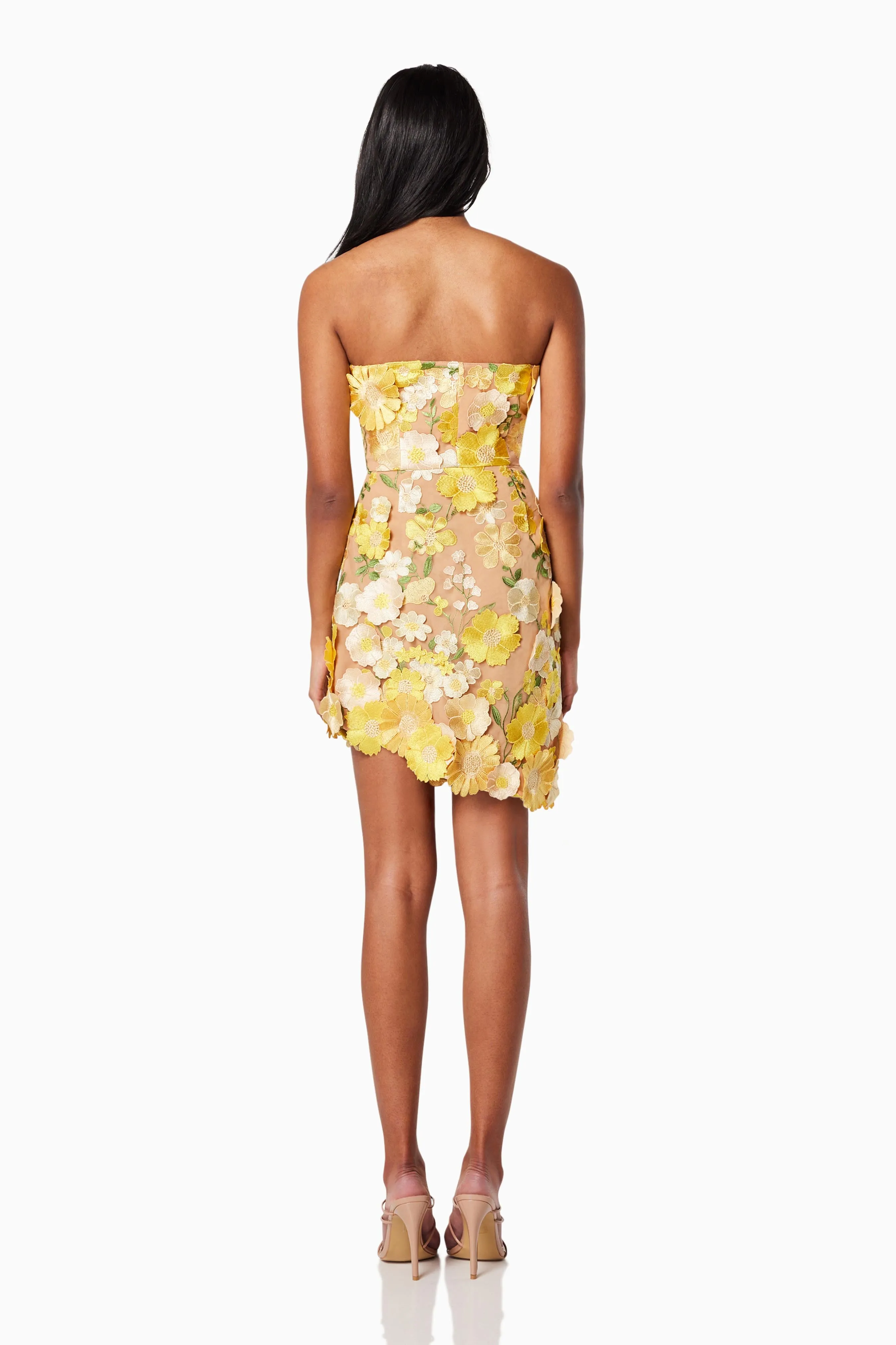 New-Age 3D Floral Mini Dress in Yellow