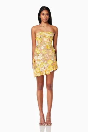 New-Age 3D Floral Mini Dress in Yellow