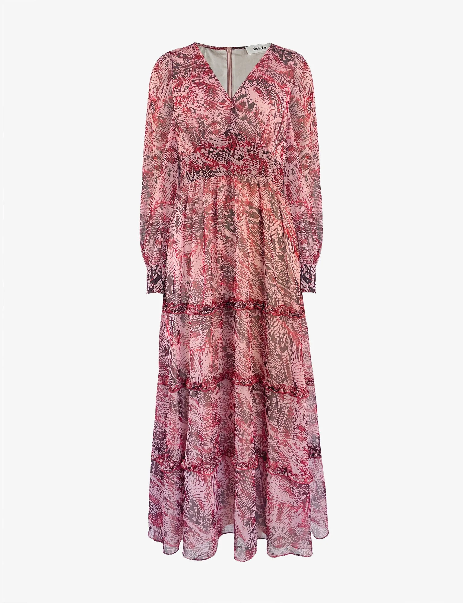 Pink Snake Print Frill Detail Maxi Dress