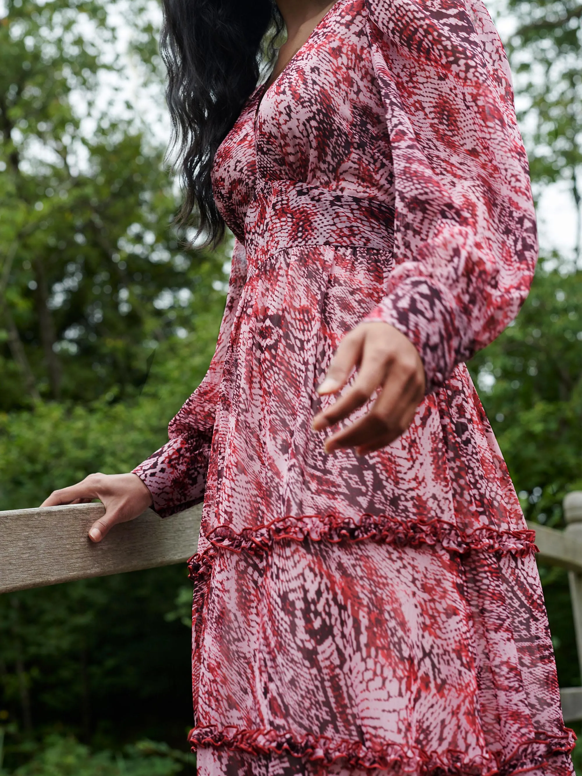 Pink Snake Print Frill Detail Maxi Dress