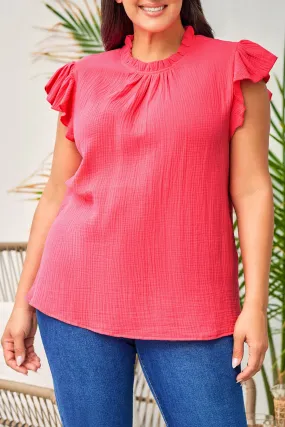 Plus Size Pink Ruffle Sleeve top