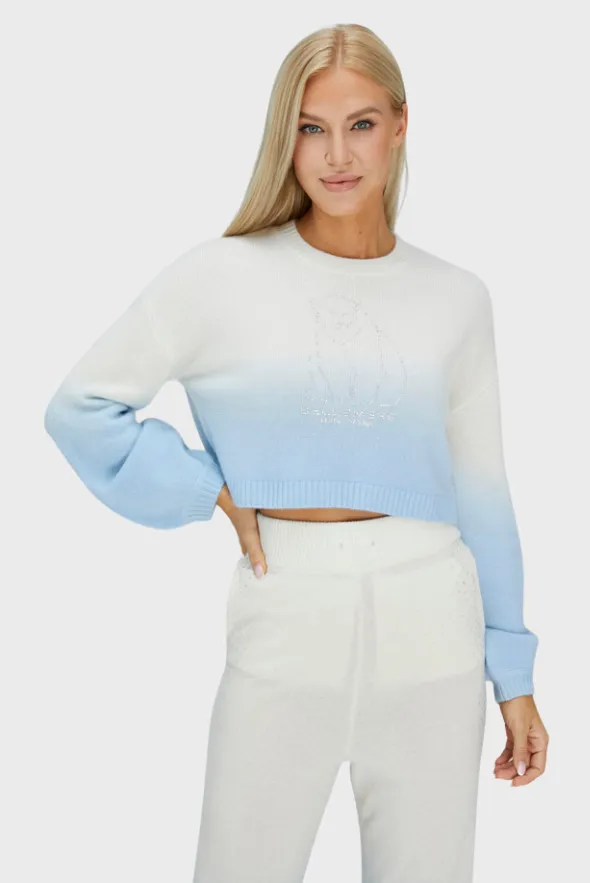 Polar Bear Gradient Cashmere Cropped Sweater-Pant SET (With Crystal Touch)