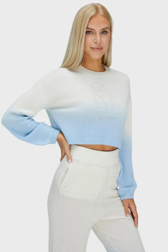 Polar Bear Gradient Cashmere Cropped Sweater-Pant SET (With Crystal Touch)