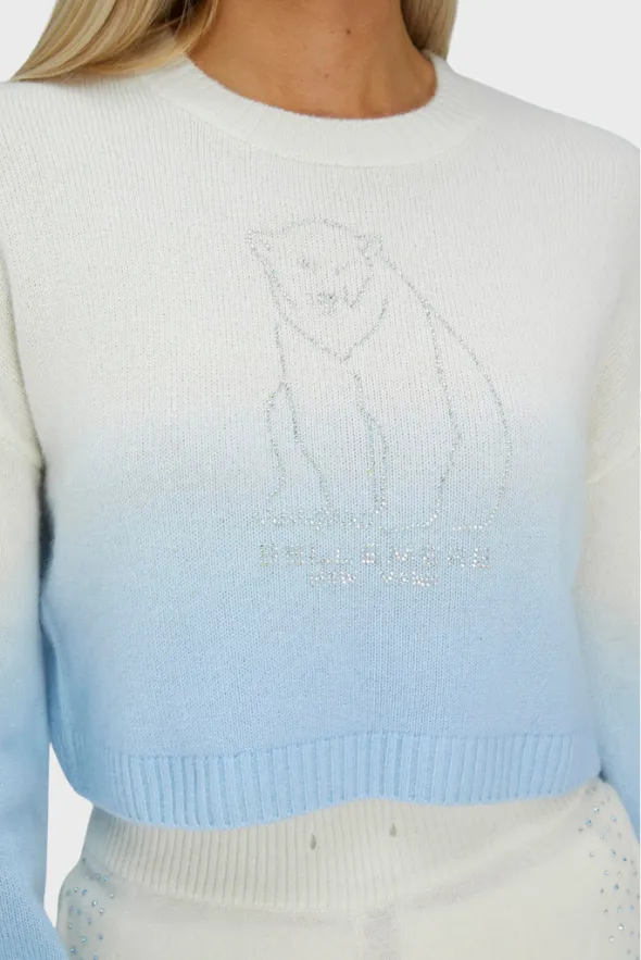 Polar Bear Gradient Cashmere Cropped Sweater-Pant SET (With Crystal Touch)