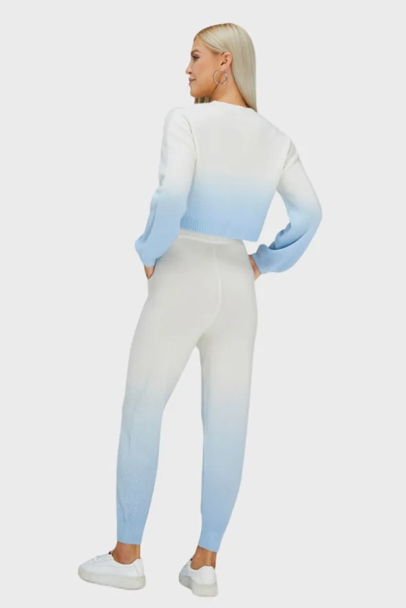 Polar Bear Gradient Cashmere Cropped Sweater-Pant SET (With Crystal Touch)