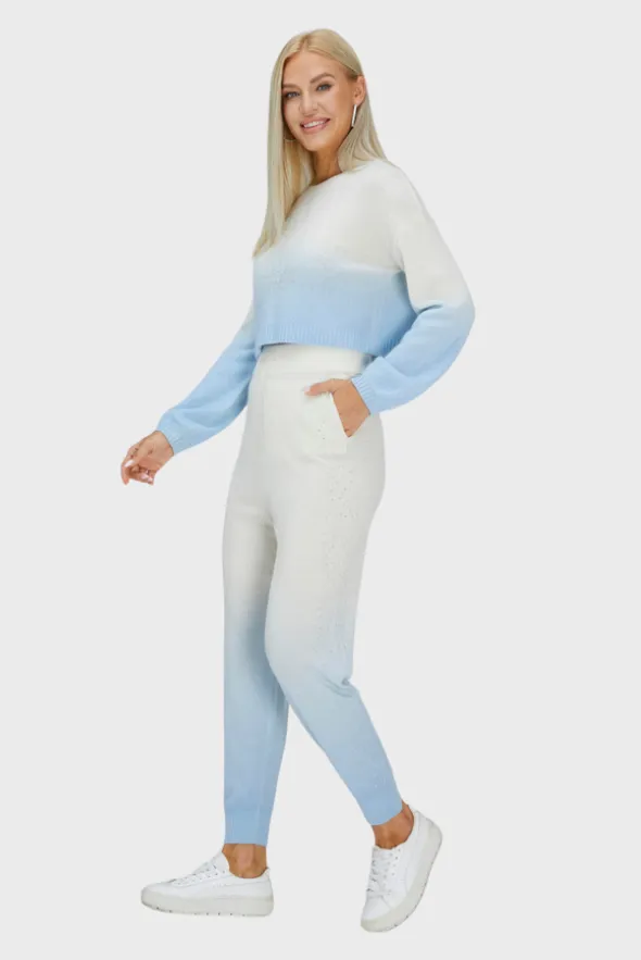 Polar Bear Gradient Cashmere Cropped Sweater-Pant SET (With Crystal Touch)