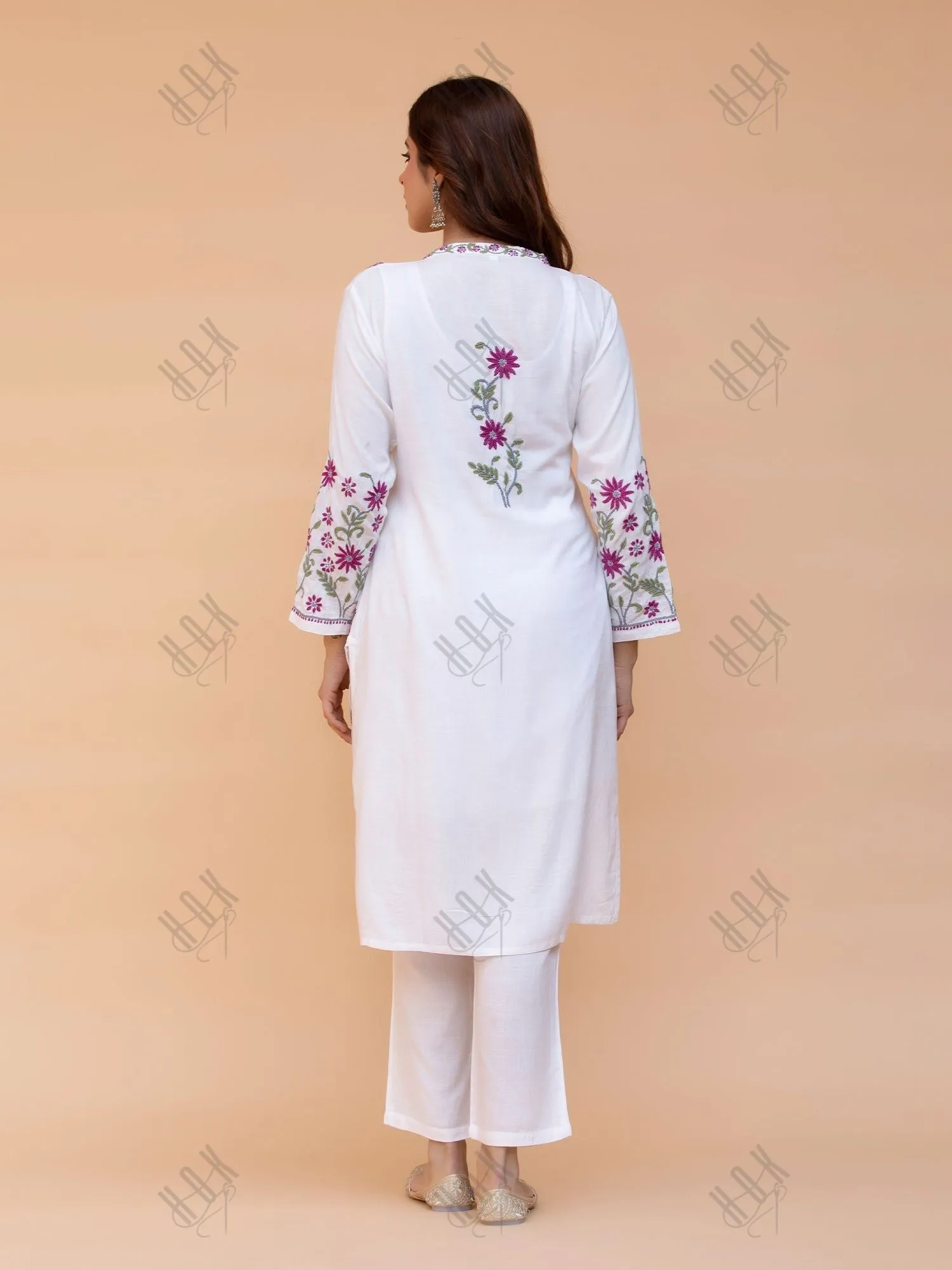 Saba Chikankari Co-ord Set in Cotton Silk - White