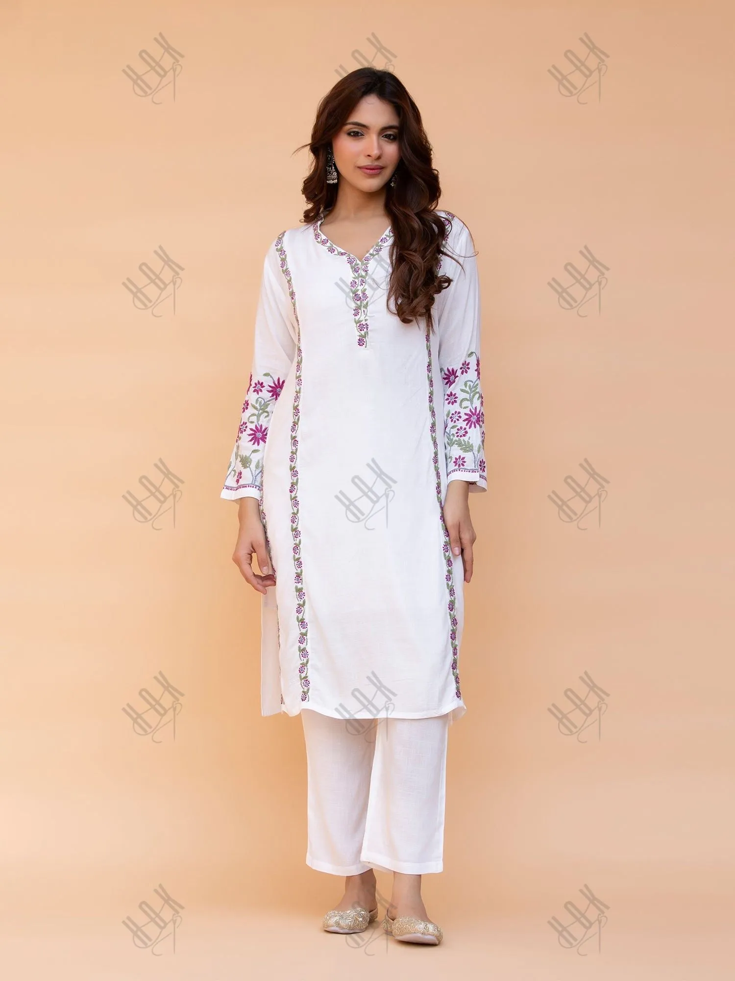 Saba Chikankari Co-ord Set in Cotton Silk - White