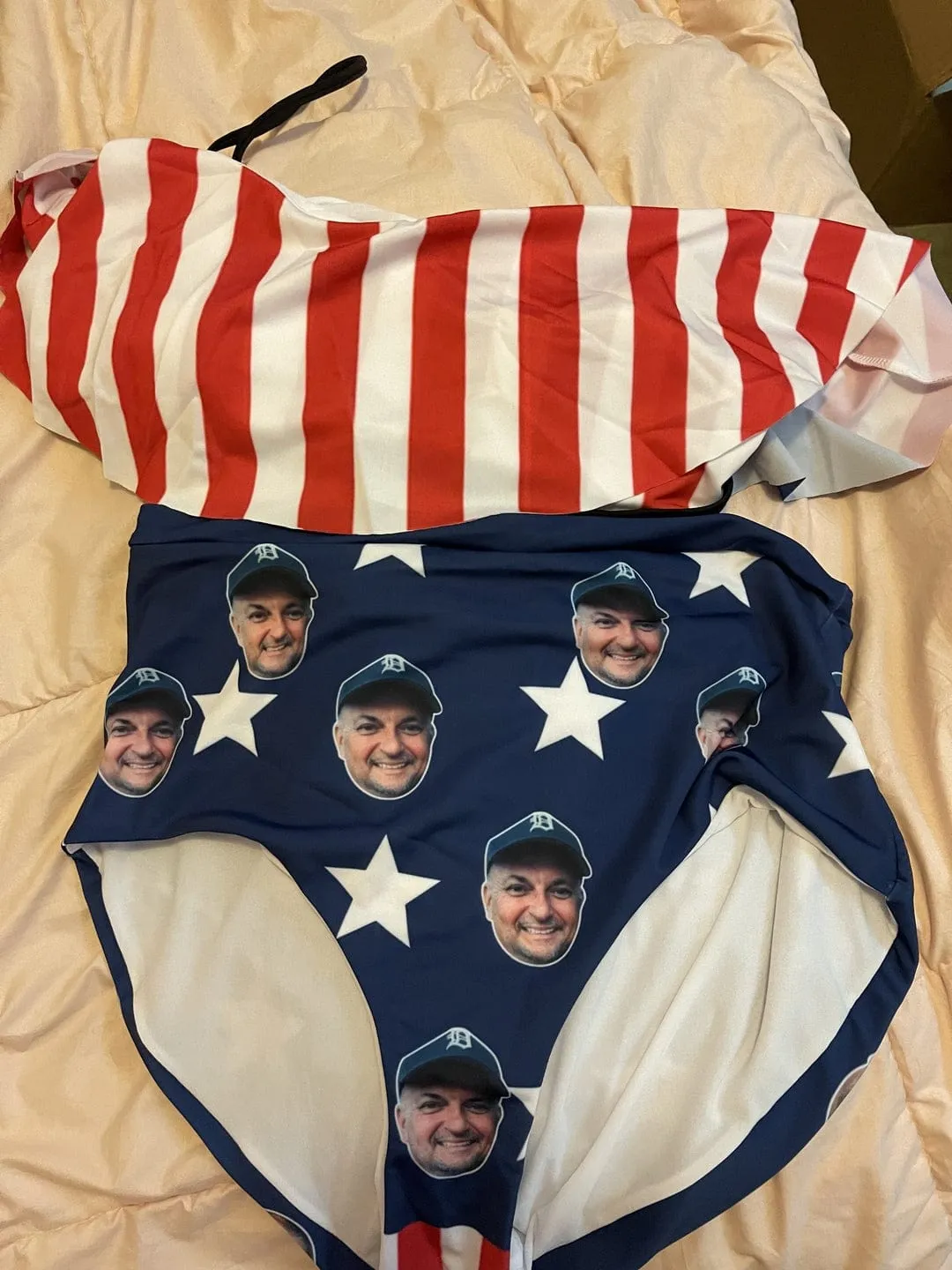 #Small Bust#American Flag Style #Husband/Boyfriend Face On #Celebrate July Fourth - Personalized Face Women's Swimwear Beach Travel Boat Cruise Pool Party Outfits Recommended for Girls With Small Breasts