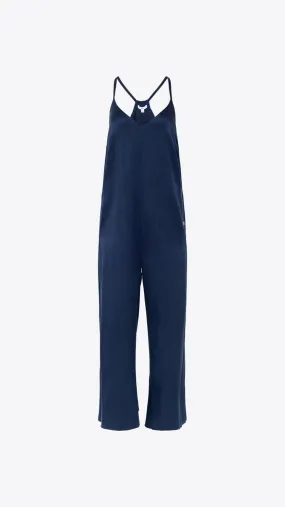 Washable Silk Elastic Strap Jumpsuit - Deep Blue