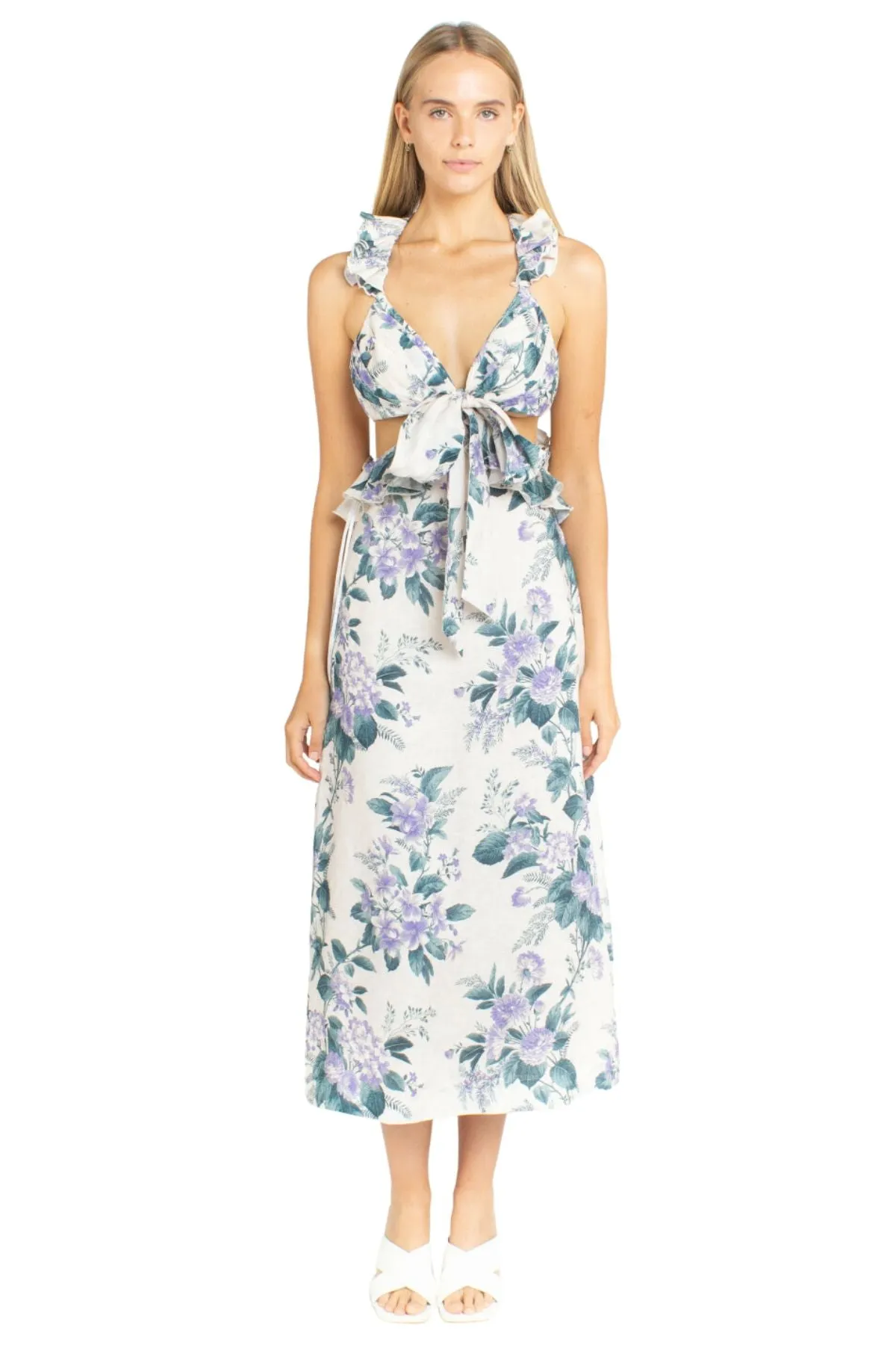 ZIMMERMANN Cassia Ruffle Midi Dress - RRP $696