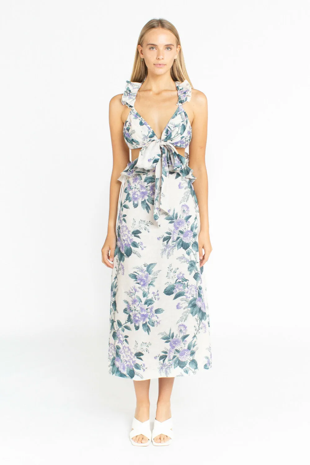 ZIMMERMANN Cassia Ruffle Midi Dress - RRP $696